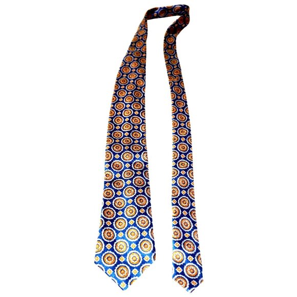 Canali Silk Tie Blue Gold Medallion Geometric Classic Luxury Old Money - Picture 1 of 6